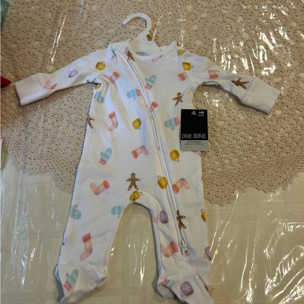 Okie Dokie White Footie with Multicolor Print